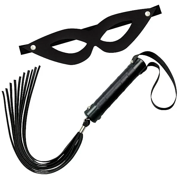 Kit 1 Chicote com 40 cm e Máscara Tiazinha Preto