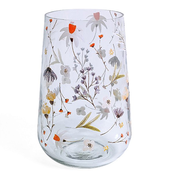 Vaso de Vidro Transparente com Decoração em Estampa Floral P