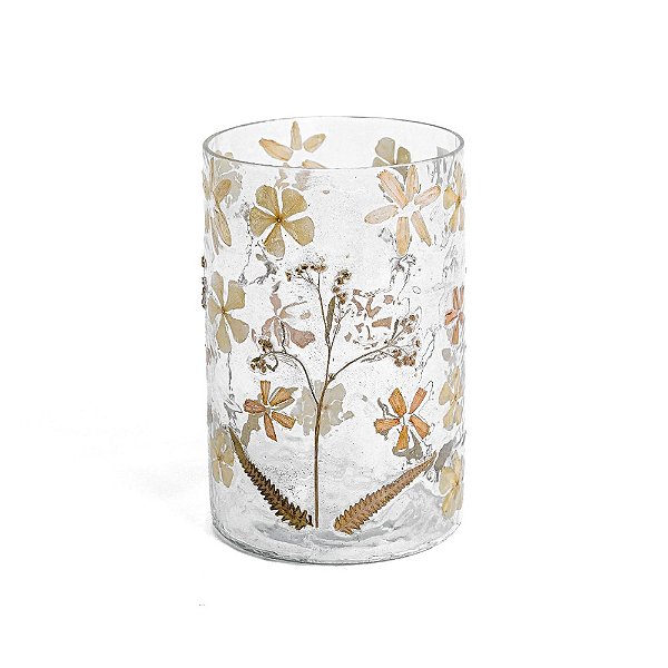 Vaso de Vidro Transparente com Decoração em Estampa Floral