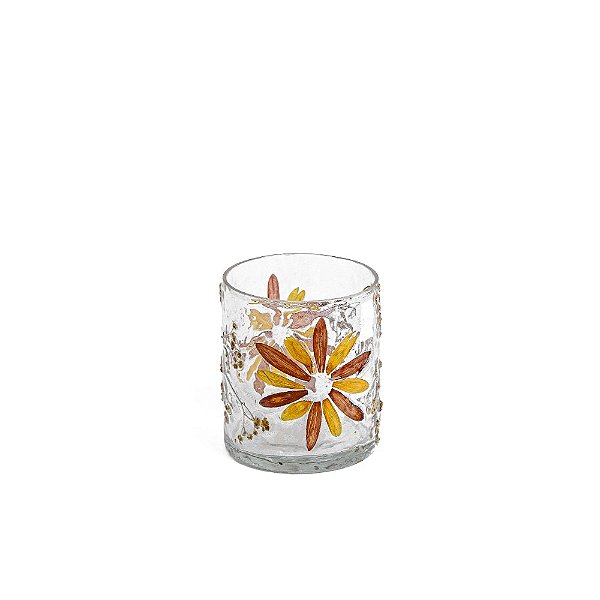 Vaso de Vidro Transparente com Decoração em Estampa Floral P