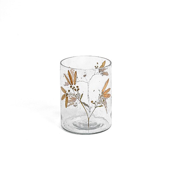 Vaso de Vidro Transparente com Decoração em Estampa Floral G