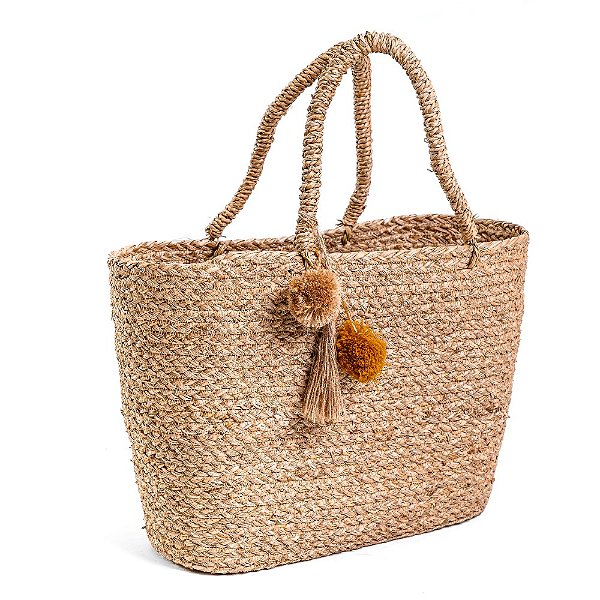 Bolsa de Fibra em Palha com Pompom