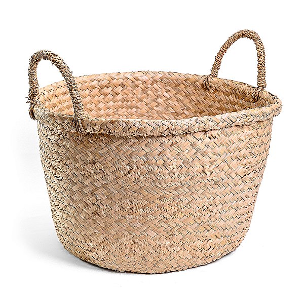 Cesto de Fibra Redondo Natural Com Alça Aramado