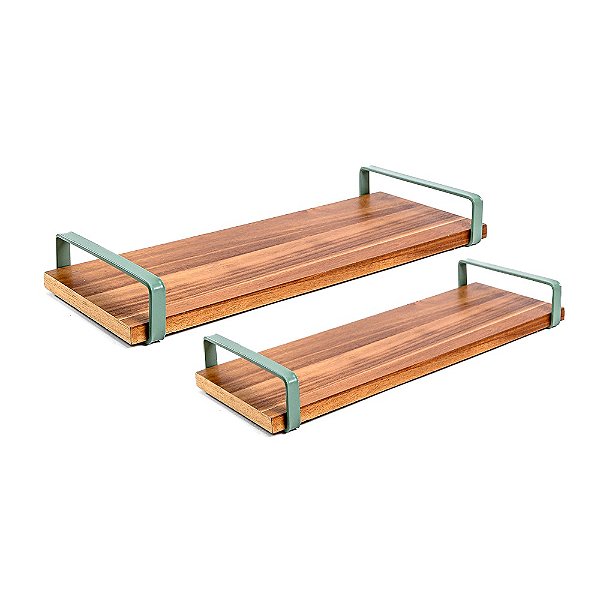 Bandeja de Madeira Com Alça de Ferro Verde