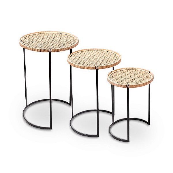 Mesa Redondo de Palha - Jogo 3 Peças