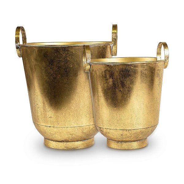 Cachepot Com Alça Dourado Metal