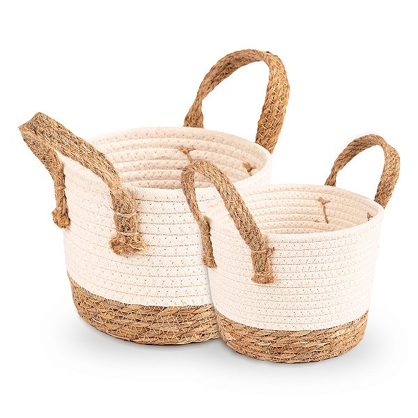Cesto Bicolor Com Alça - Jogo 2 Peças