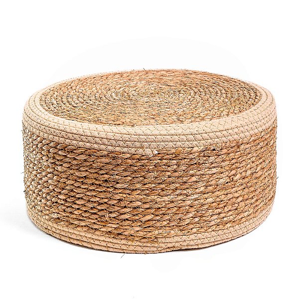 Puff Redondo de Fibra Natural Baixo Listras
