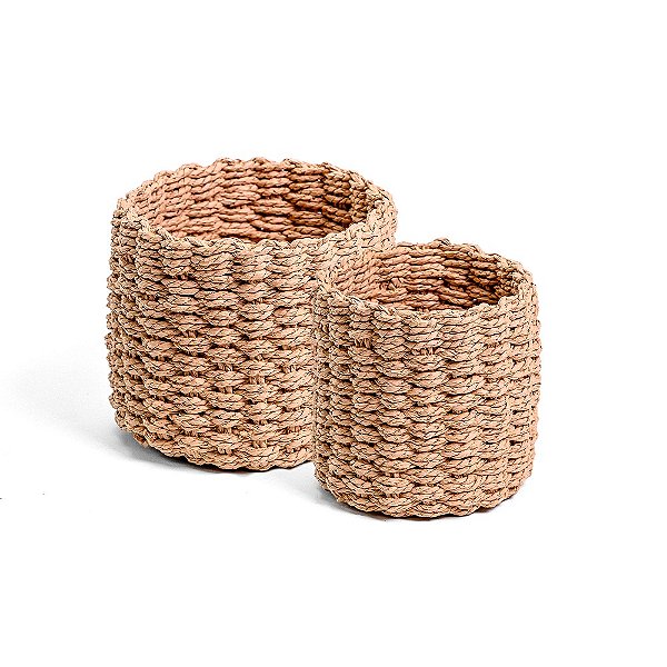 Cesto de Fibra Redondo Marfim - Jogo 2 Peças