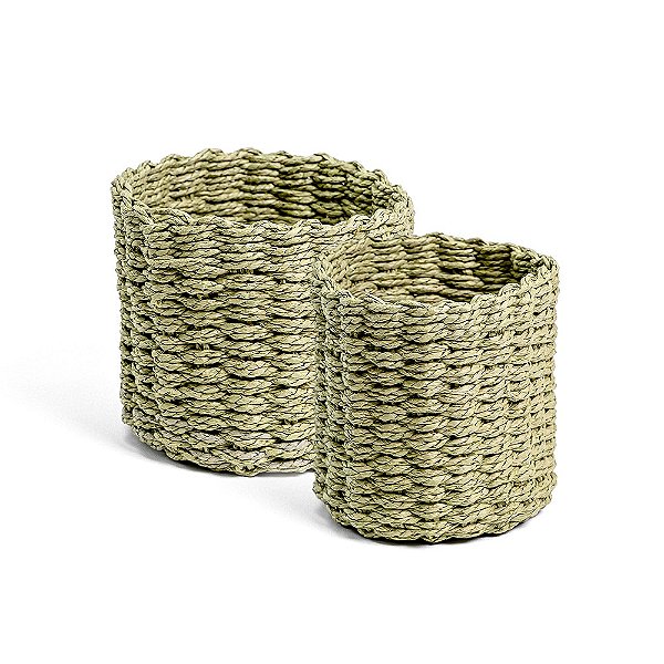 Cesto de Fibra Redondo Verde - Jogo 2 Peças