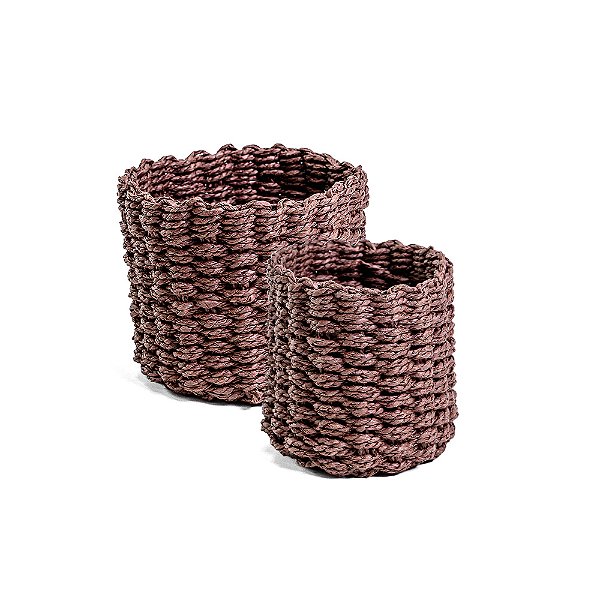 Cesto de Fibra Redondo Café - Jogo 2 Peças