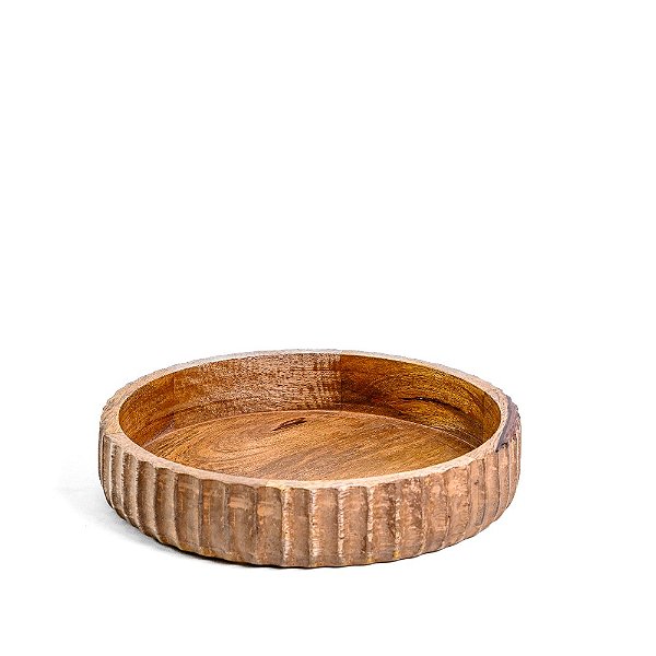 Bandeja Redonda em Madeira Com Detalhe Canelado