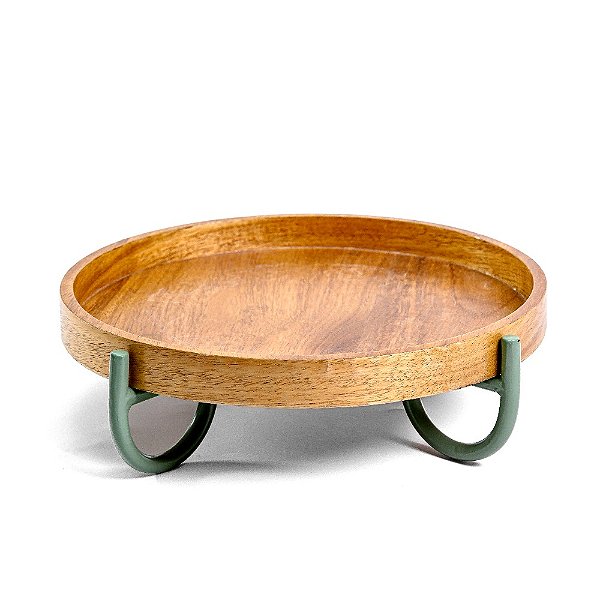 Bandeja de Madeira com Base de Metal