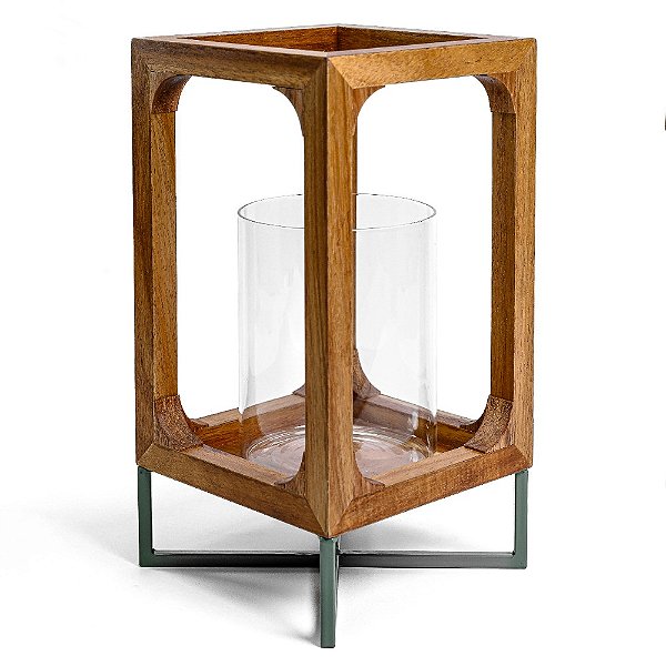 Luminária de Madeira Para Velas Olive