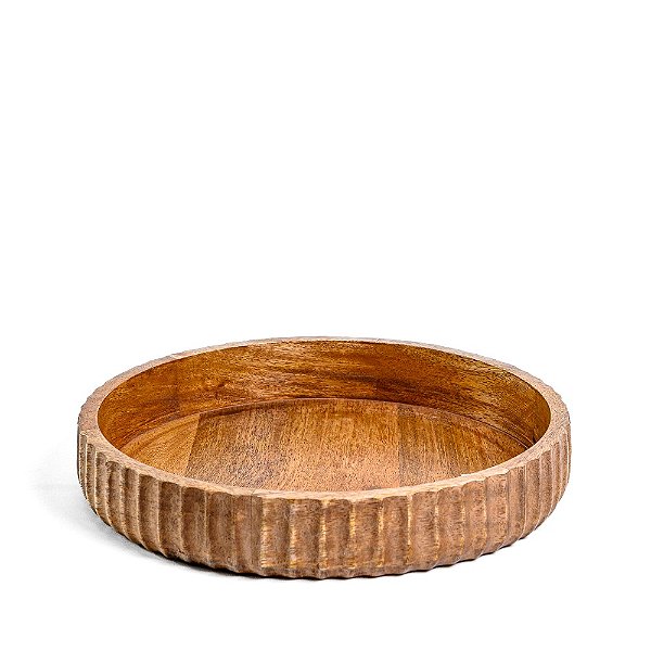 Bandeja Redonda em Madeira Com Detalhe Canelado