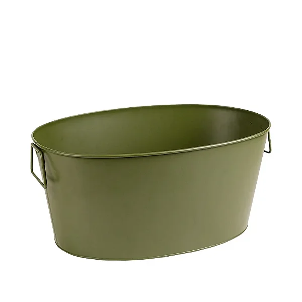 Balde De Metal Oval Decorativo Verde Musgo