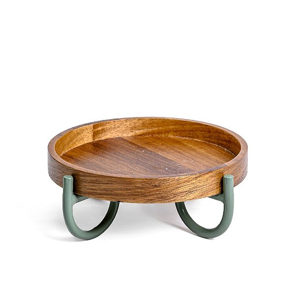 Bandeja de Madeira com Base de Metal