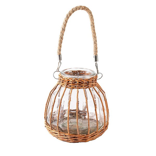 Vaso De Vidro Com Alça Sisal