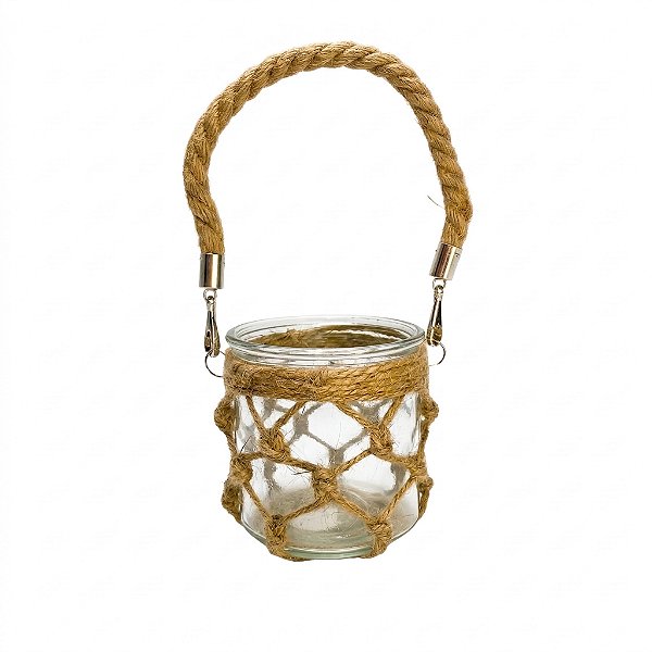 Vaso Vidro Transparente P Alça De Sisal Estilo Natural