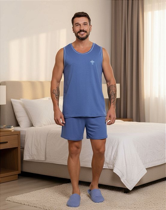 Pijama Masculino Regata em Suede Liso