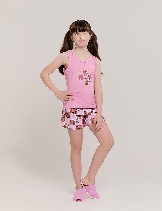 Pijama Regata Infantil/Juvenil em Suede Cartoon