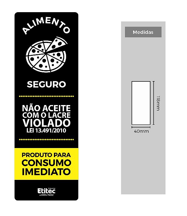 ETIQUETA RT-462 118X40 BOPP LACRE PIZZA PRETO