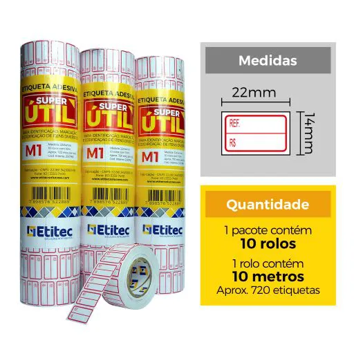 ETIQUETA M1 22X14 C/10 ROLOS - 10MTS CADA
