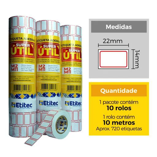 ETIQUETA M2/M11 22X14 C/10ROLOS - 10MTS CADA