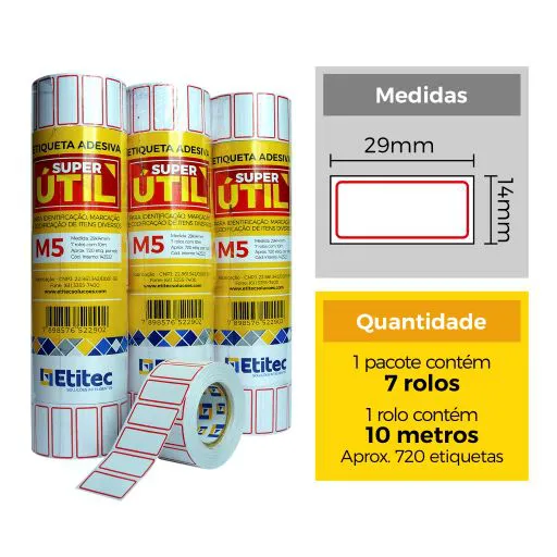 ETIQUETA M5 29X14 C/07 ROLOS - 10MTS CADA