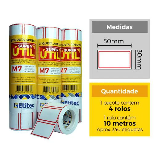 ETIQUETA M7 50X30 C/ 04 ROLOS - 10MTS CADA
