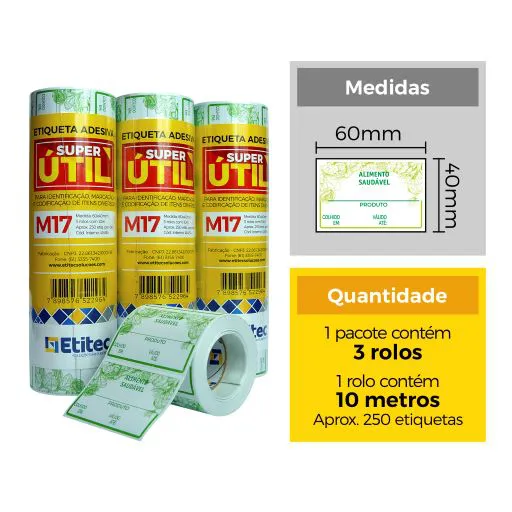 ETIQUETA M17 60X40 VERDURAS C/03 ROLOS - 10MTS CADA