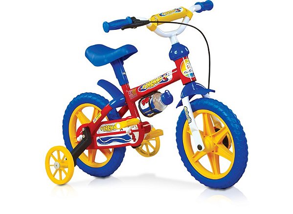 BICICLETA NATHOR ARO 12 FIREMAN VERMELHO/AMARELO/AZUL