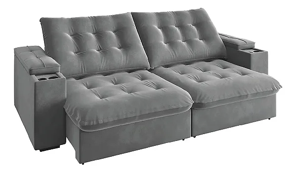 CONJ. ESTOFADO EXATA ALEMANHA 2,30 RETRATIL RECLINAVEL CINZA