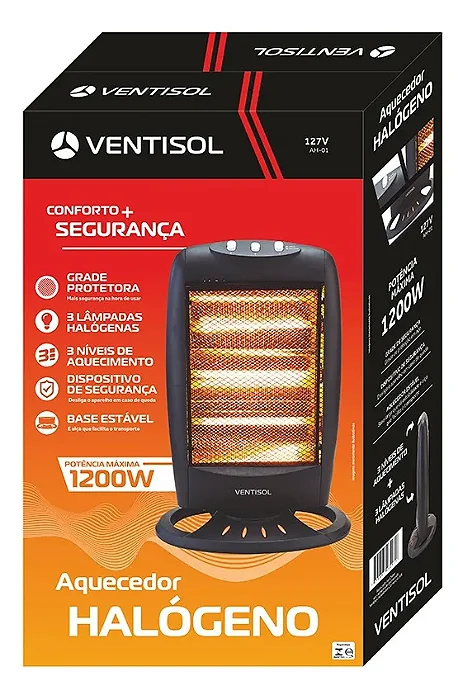 AQUECEDOR DOMESTICO VENTISOL HALOGENO AH-01 127V PREMIUM