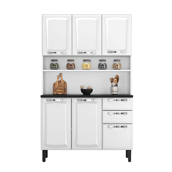 Armário de Aço Itatiaia Pratika KIT-120 – 6 Portas e 2 Gavetas – Branco / Preto