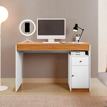 Mesa de Estudo Mavaular Sevilha 1 Porta 1 Gaveta 1200 Off White/Naturale