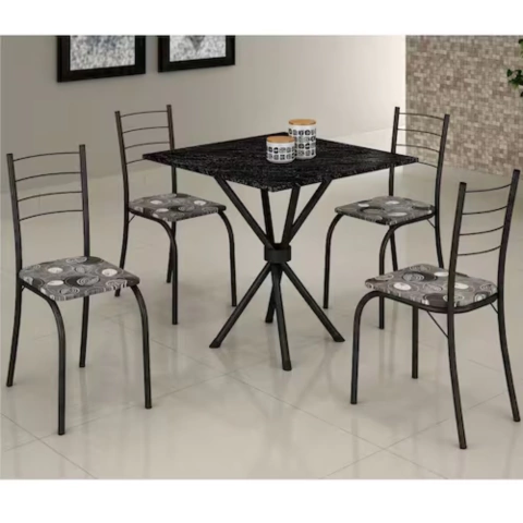 Conjunto Rio Teixeira com 4 Cadeiras Base Ipanema Quadrada Preto Fosco