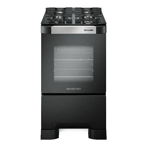 Fogão Mueller 4 bocas Piacere Vetro Preto Fosco com mesa de vidro