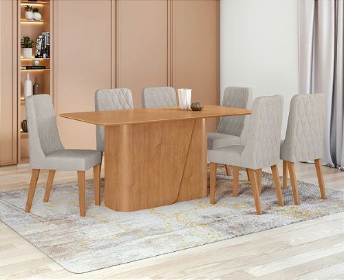 Conjunto Mesa Lopas Luar com 4 Cadeiras – Amêndoa Clean / Linho Rinzai Bege