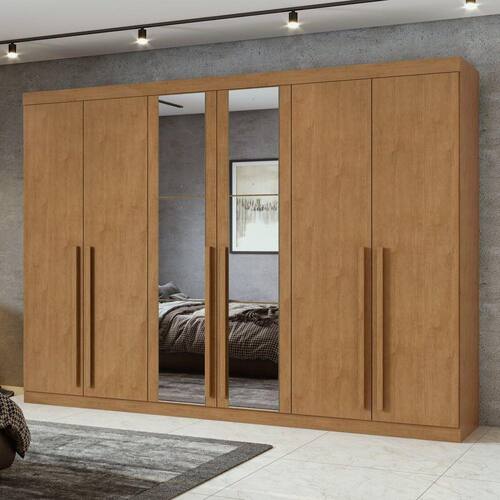 Guarda-Roupa Lopas Bertha 6 Portas com Espelho – Amêndoa Clean