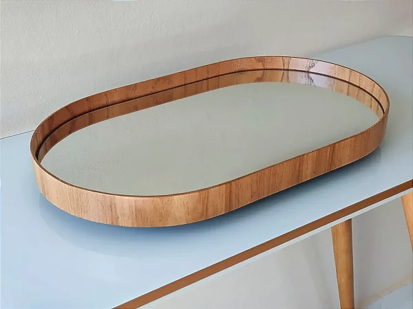 Bandeja RJ Decor Jade Oval Decorativa – Espelho Amadeirado