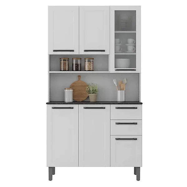 Armário Itatiaia Kit 105 – 6 Portas, 1 Vidro e 2 Gavetas – Florença Branco