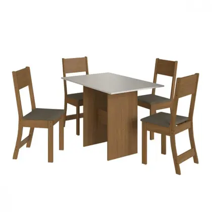 Conjunto Mesa Indekes Karla 4 Cadeiras Freijó/Off White 797 Linho