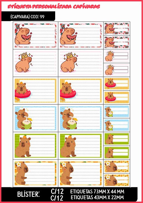 ETIQUETA PERSONALIZADA CAPIVARA C/24