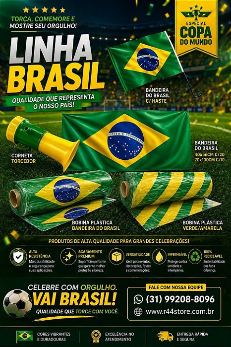 BOBINA PLASTICA BANDEIRA DO BRASIL 38CM X 25M
