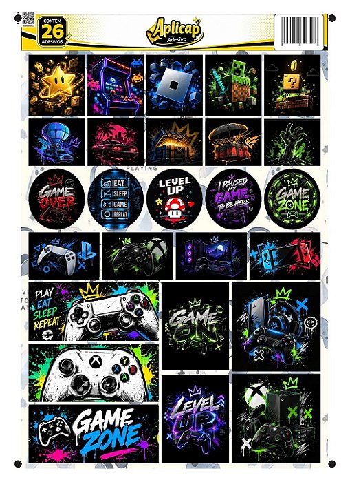 APLICAP STIKER A4 GAMER 01 BLISTER C/26 ADESIVOS