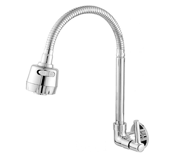 TORNEIRA COZINHA GOURMET PAREDE BASE METAL TUBO FLEXÍVEL DELA