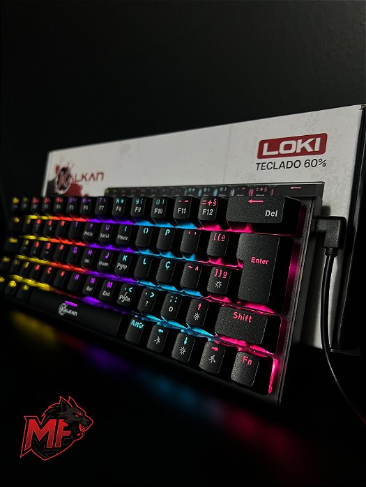 Teclado Mecânico Layout 60% Gamer Kalkan Loki, Rainbow, Switches YH Marrom, USB Tipo-C, Preto - KLK00015