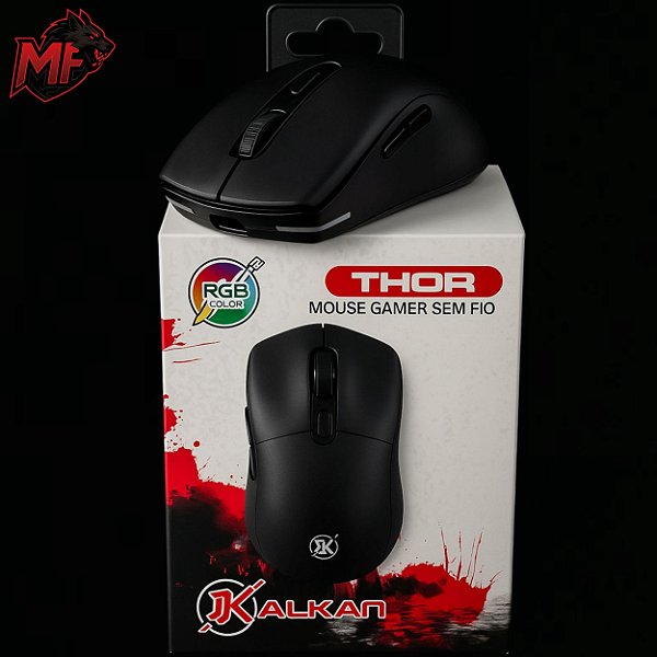Mouse Gamer Sem Fio, Kalkan Thor, 10000 DPI, PAW 3311, RGb, Preto - KLK0001