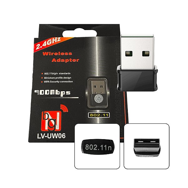 Adaptador Wireless USB Nano, WIFI, 2.4GHz, 72MB/s Lan b/g/n Plugnplay Sem Antena - LV-UW06